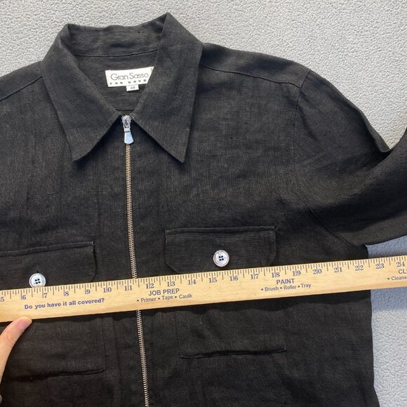 Gran Sasso Men 100% Linen Black Shackets Full Zip Pockets Size 48 Made in Italy - Picture 4 of 7